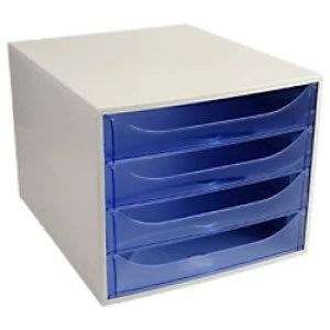Image of Exacompta Drawer Unit with 4 Drawers EcoBox Plastic Light Grey, Blue 28.4 x 34.8 x 23.4 cm