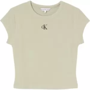 Image of Calvin Klein Jeans Ribbed Fitted T-Shirt - Green