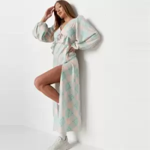 Image of Missguided Balloon Sleeve Midi Dress - Multi