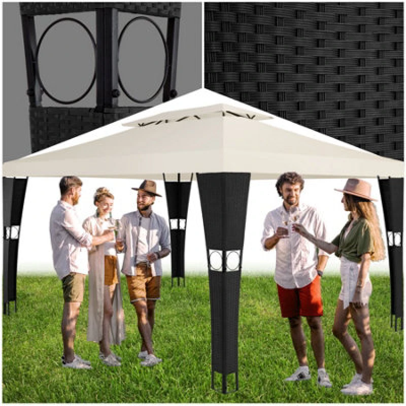 Image of Tectake Gazebo Mona - 4 X 3 M, Double Roof System, Water-Repellent, 50+ Uv Protection 400 X 300 X 265cm - Black/cream