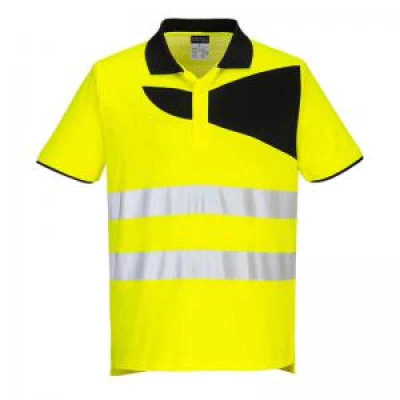 Image of Portwest PW2 Cotton Comfort Hi Vis Polo Shirt PW212YBRS Colour: Yellow / Black