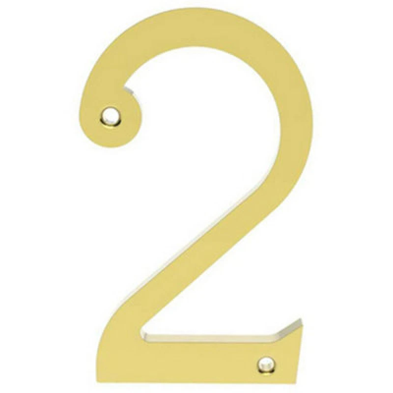 Image of Loops Polished Brass Door Number 2 75mm Height 4mm Depth House Numeral Plaque Metallics