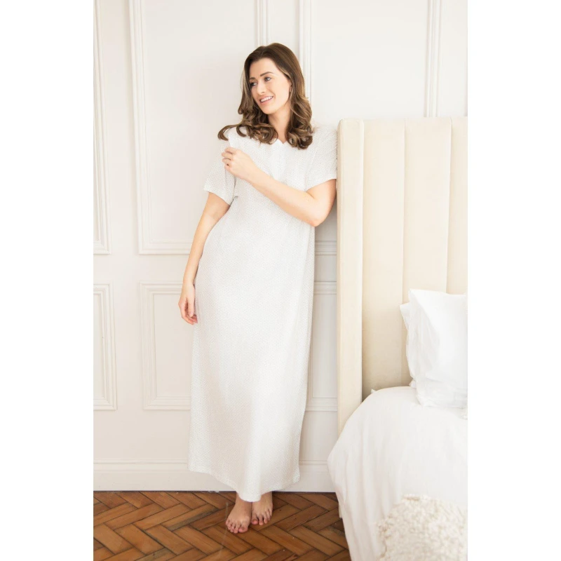 Image of Camille Womens 100% Organic Cotton Short Sleeve Nightdress Cream Dot female 14-16