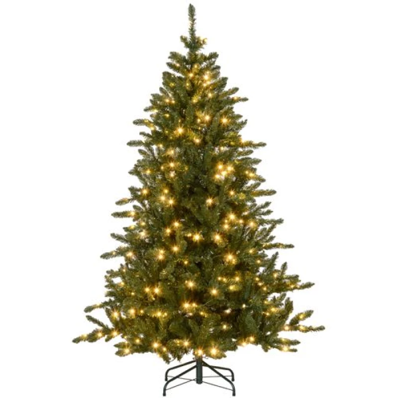 Image of HOMCOM 6ft Artificial Christmas Tree With Warm White LED Light, Metal Base, Green 830-898V71GN