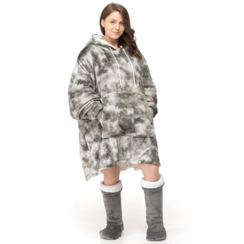 Image of Velosso Tye Dye Oversized Hoodie Blanket One Size Fits All in Grey Grey Unisex One Size
