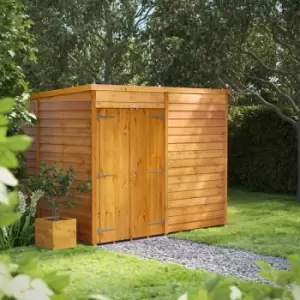 Image of Power Sheds - 8x6 Power Overlap Windowless Apex Double Door Garden Shed - Brown