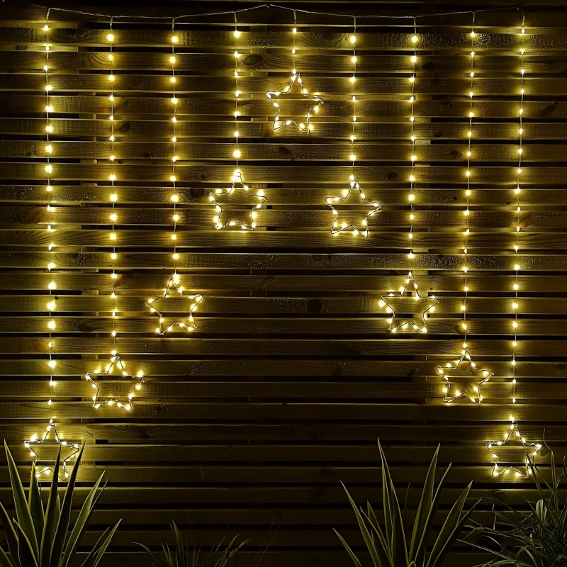 Image of 1.2m Warm White LED Star Curtain Lights Christmas Decorations