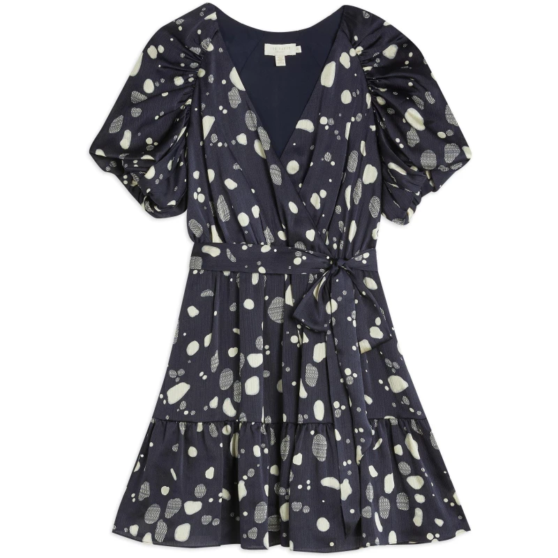 Image of Ted Baker Steviee Puff Sleeve Faux Wrap Dress - Blue Blue 8