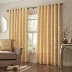Image of Horto Jacquard Botanical Lined Eyelet Curtains, Ochre, 90 x 54" - Paoletti