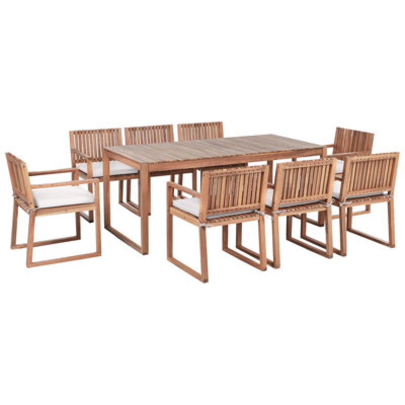 Image of Beliani Garden Dining Set 8 Seater Sassari Premium With Cushions Certified Acacia Wood Taupe