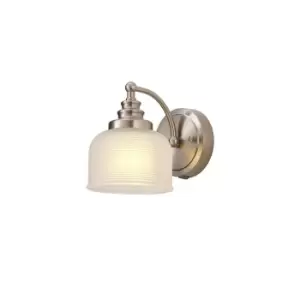 Image of DeRuyter Switched Wall Lamp E27 Satin Nickel, Frosted Glass