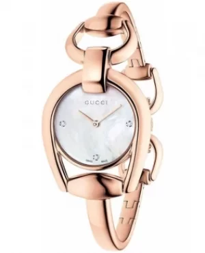 Image of Gucci Horsebit Mother of Pearl Dial Rose Gold Tone Womens Watch YA139508 YA139508