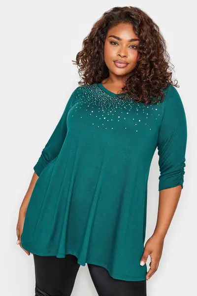Image of Yours Star Stud Embellished Swing Top Teal