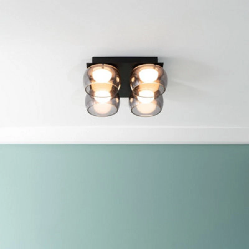 Image of ValueLights Alissa IP44 Rated Bathroom 4 Way Glass Integrated LED Flush Ceiling Light Black