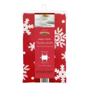 Image of Wipe Clean Red Snowflake Tablecloth