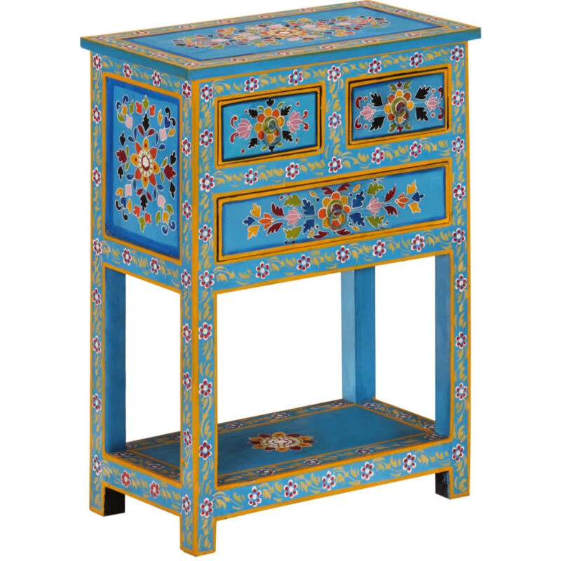 Image of vidaXL Sideboard Turquoise 55x30x76cm Solid Wood Mango, Multi 355011