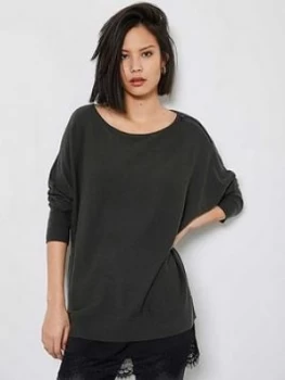 Image of Mint Velvet Lace Woven Layered Knit Top - Black