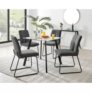 Image of Furniture Box Seattle Glass and Black Leg Square Dining Table & 4 Dark Grey Halle Chairs