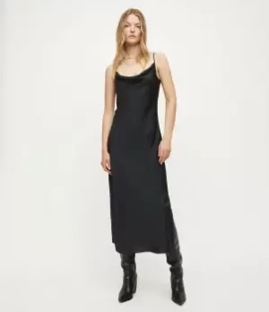 Image of AllSaints Womens Hadley Midi Dress, Black, Size: 6