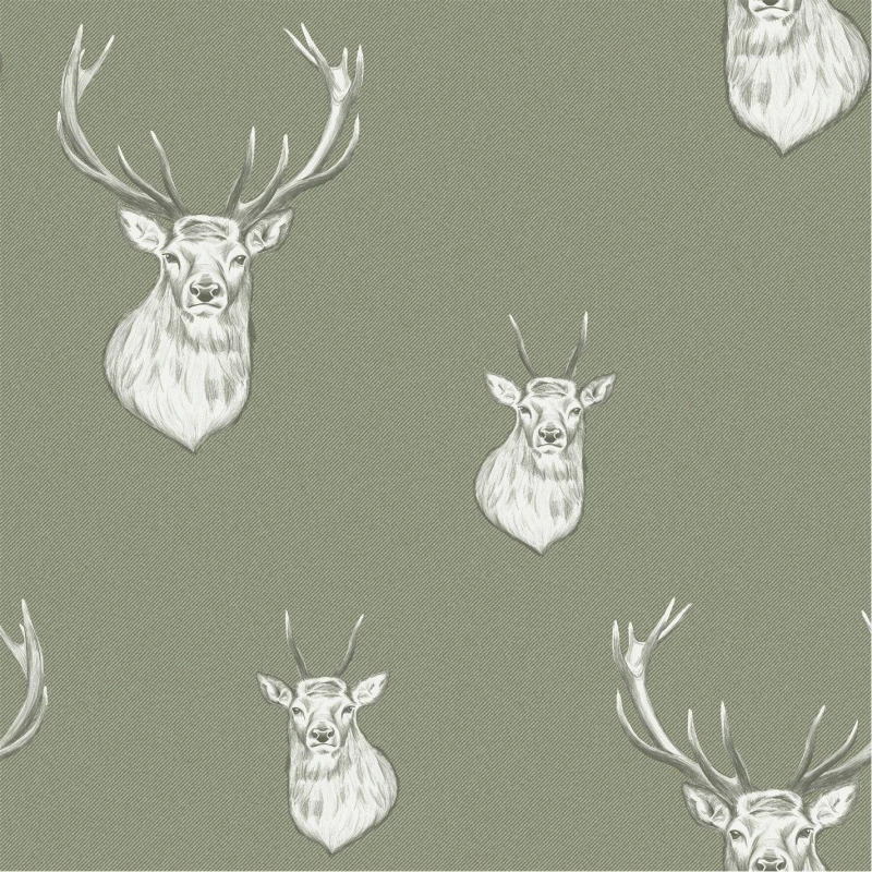 Image of Catherine Lansfield Stag Wallpaper Sage Green unisex One Size