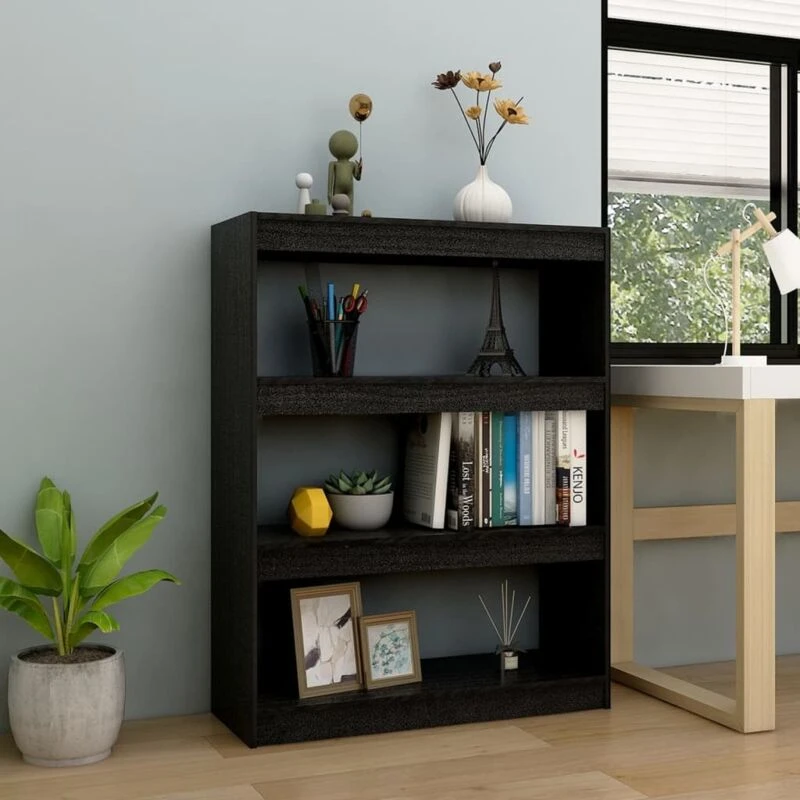 Image of VIDAXL Book Cabinet/Room Divider Black 100x30x103cm Solid Pinewood vidaXL 8720286609170