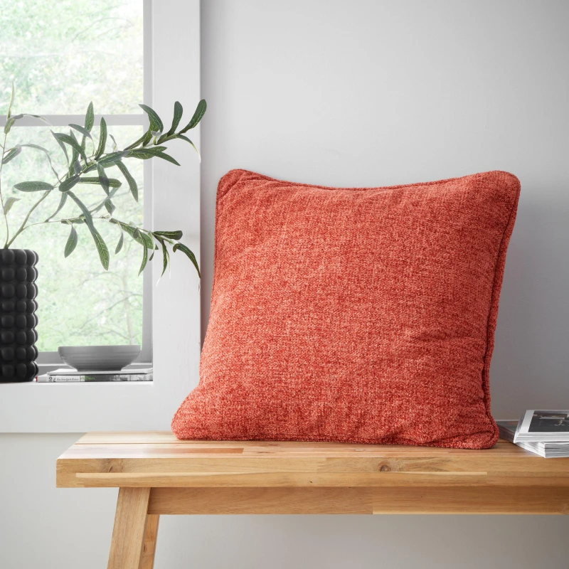 Image of Catherine Lansfield Wilson Plain Chenille Filled Cushion 45cm x 45cm Terracotta