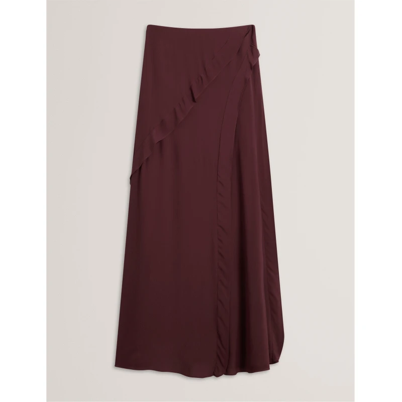 Image of Ted Baker Womens Frill Maxi Skirt Oxblood female 8 (XS)