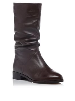 Image of Dune London Wide Fit Rosalindas Leather Ruched Calf Boot - Brown, Tan, Size 3, Women