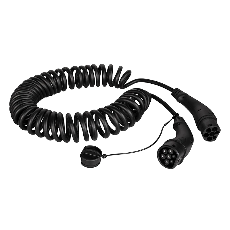 Image of LogiLink EV charging cable. Type 2. 3-phase. spiral. 20 A. 11 kW. 5 m
