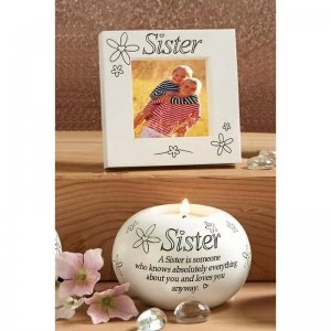 Image of Said With Sentiment Sister Frame & Tea Light Scented Candle Set