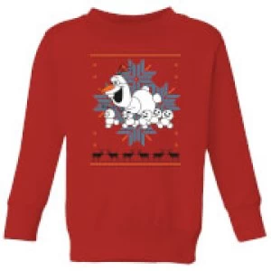 Image of Disney Frozen Olaf and Snowmen Kids Christmas Sweatshirt - Red - 3-4 Years