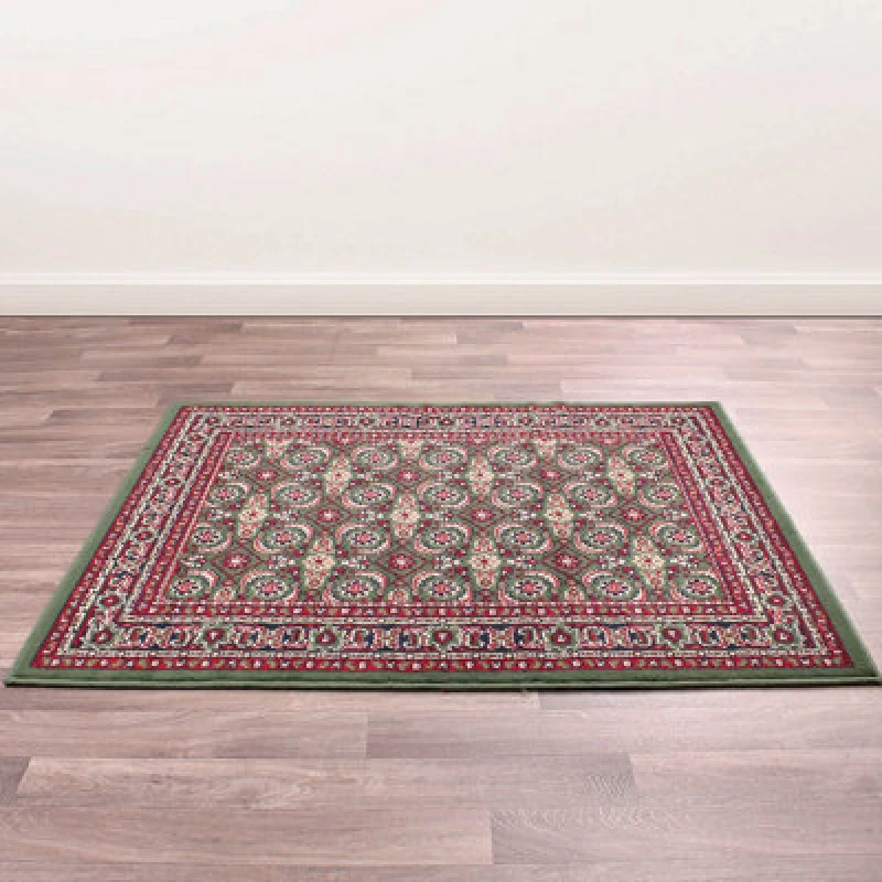 Image of Traditional Green Bordered Floral Rug For Dining Room-160Cm X 230Cm