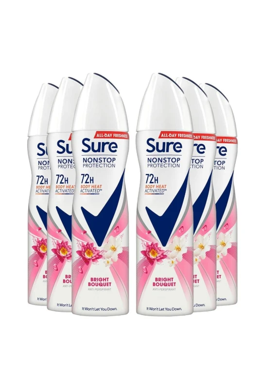 Image of Sure Women 'Anti-Perspirant' 72H Protection Deo Bright Bouquet, 6x150ml White female