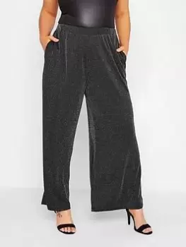 Image of Yours Sparkle Wide Leg Trouser - Black, Size 16, Women