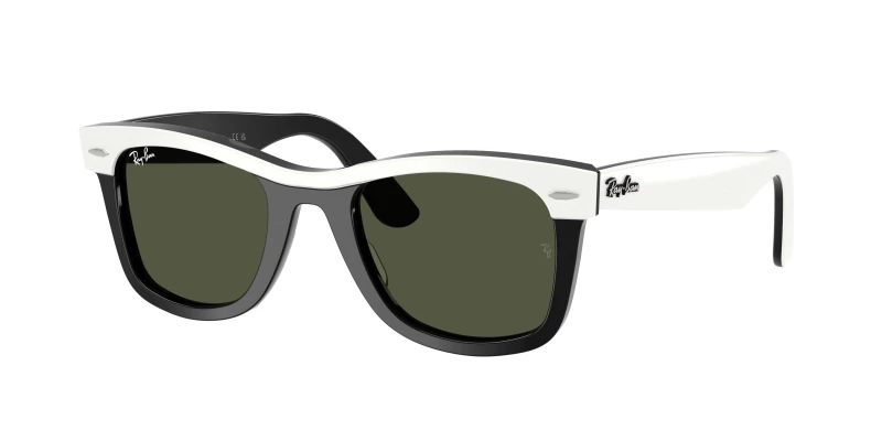 Image of Ray - Ban Unisex Ray - Ban RB2240 WAYFARER 144431 Sunglasses Acetate White Green Squared Normal White Sunglasses Unisex Acetate