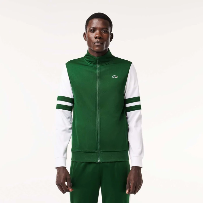 Image of Lacoste Sportsuit Striped Tennis Sweatshirt - Green Green XS