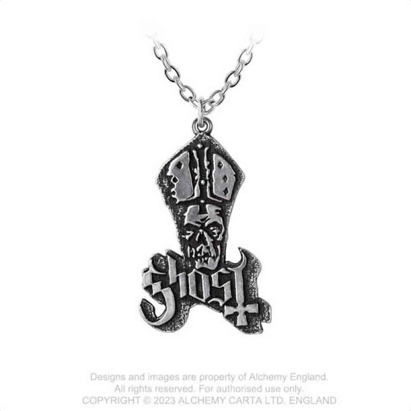 Image of Ghost Papa Band Logo Pendant Necklace in Silver Silver Unisex One Size
