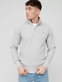 Image of Gant Gant Waffle Quarter Zip Sweat, Light Grey Melange, Size S, Men