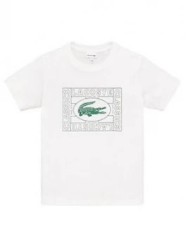 Image of Lacoste Boys Short Sleeve Croc Logo T-Shirt - Cream