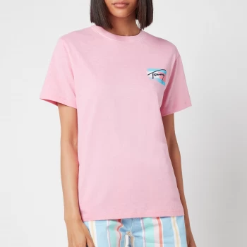 Image of Tommy Jeans Womens TJW Relaxed Painted Flag T-Shirt - Pink Daisy - XS