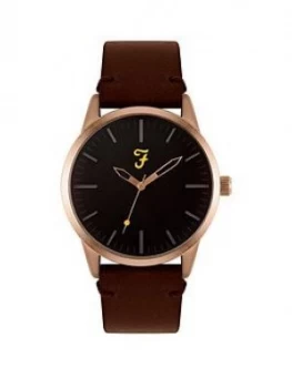 Image of Farah Black And Gold Detail Dial Brown Leather Strap Mens Watch
