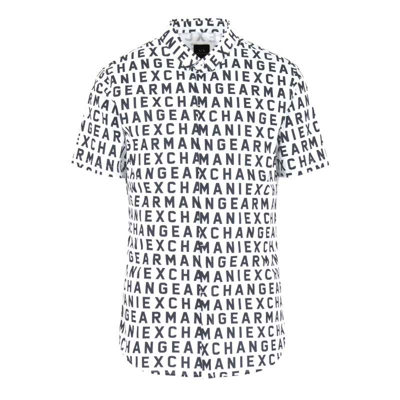 Image of Armani Exchange All Over Logo Short Sleeve Shirt White LOGO 81BE male S