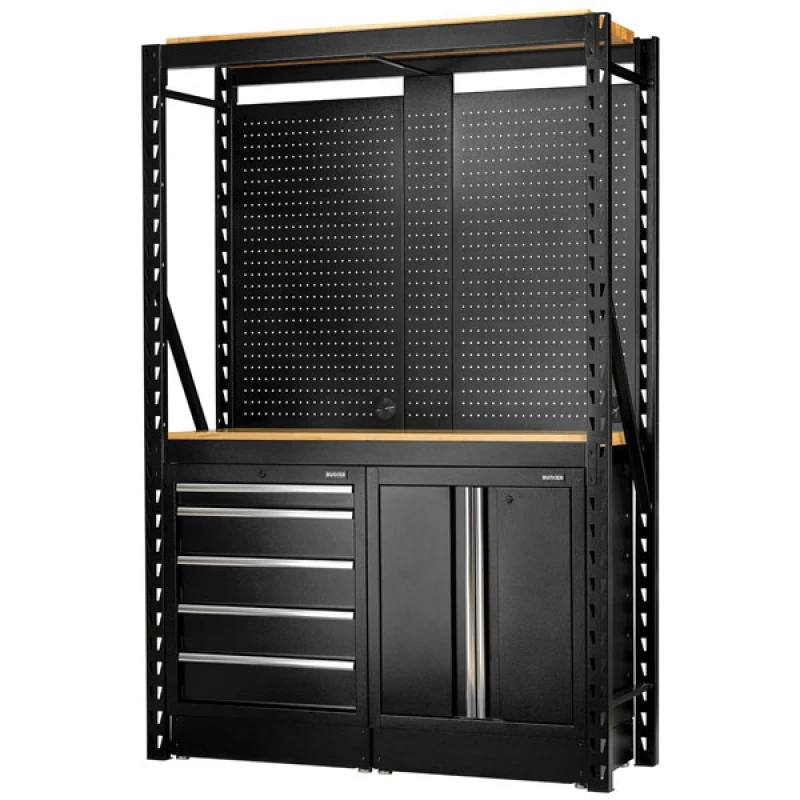 Image of Bunker 15 Piece Modular Storage System and Hardwood Workbench 27912 Length: 1.5m