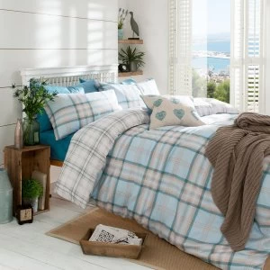 Image of Catherine Lansfield Kelso Check Single Duvet Set - Duck Egg