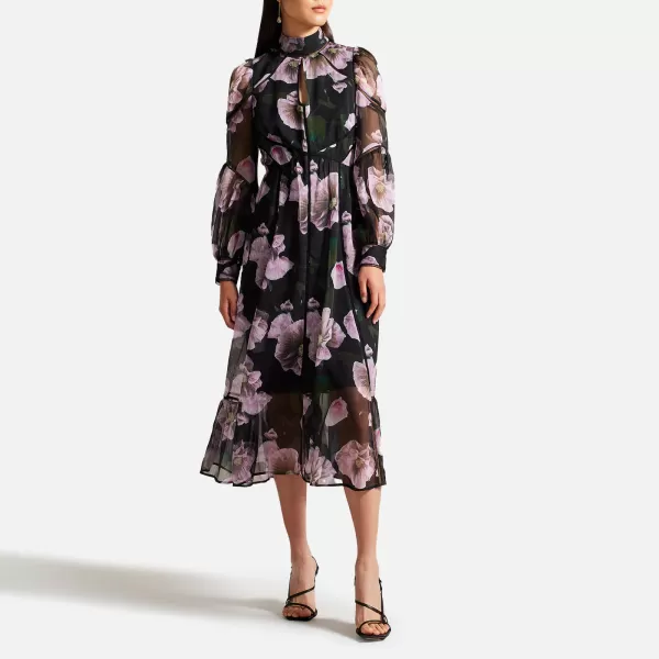 Image of Ted Baker Pohlley Floral Print Mesh Midi Dress - UK 10