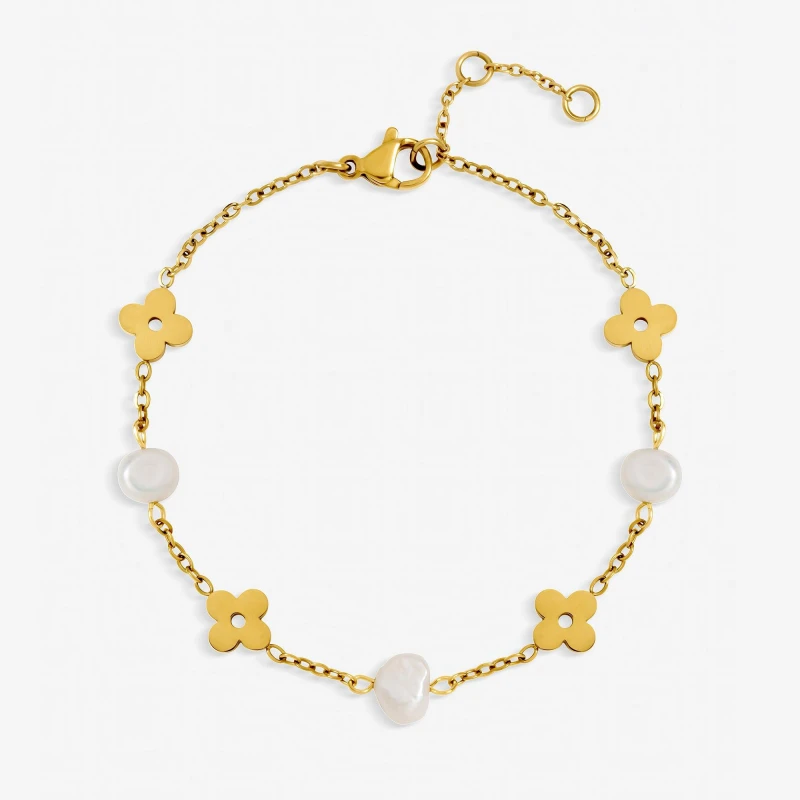 Image of Jon Richard Gold Plated Waterproof Pearl Floral Bracelet Gold female One Size