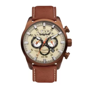 Image of Timberland Brown Leather Strap Watch with Beige Multi Dial