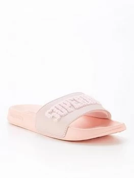 Image of Superdry High Build Logo Pool Slide - Pink, Size S, Women