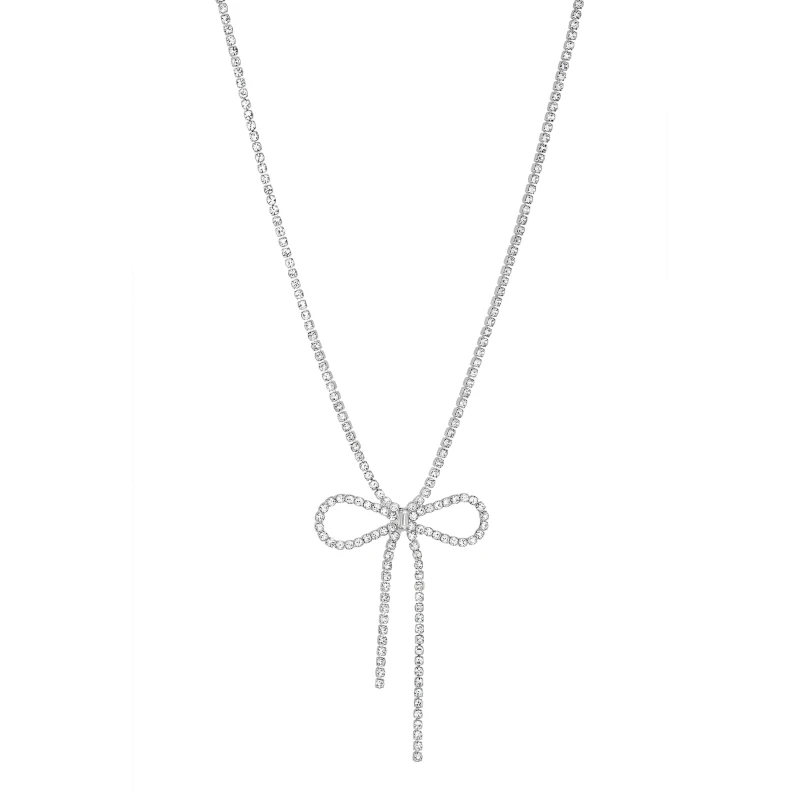 Image of Mood Silver Crystal Bow Short Necklace Jewellery Sets One Size Silver 42517611000