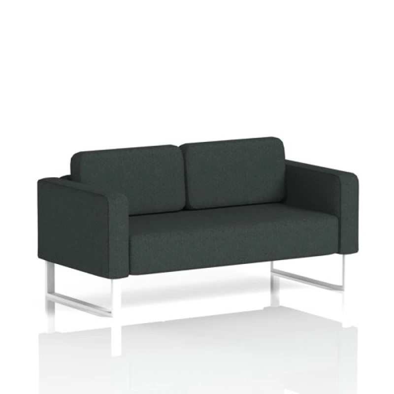Image of Brixworth Office Sofa 2 Seater with White Legs in Rivet Fabric - Charcoal